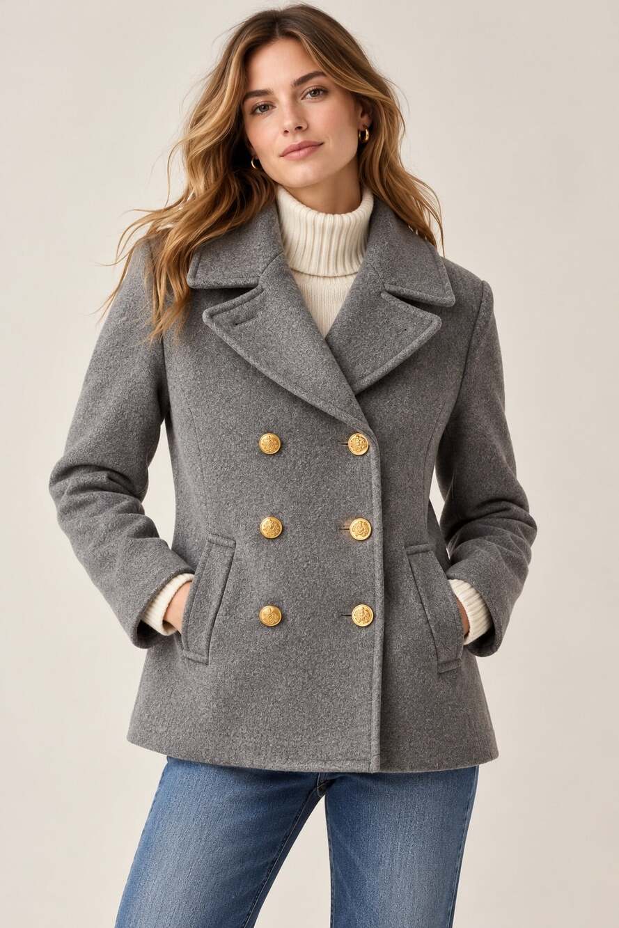 J.Crew Stadium Cloth Nello Gori Gray Wool Gold Button Peacoat 8P